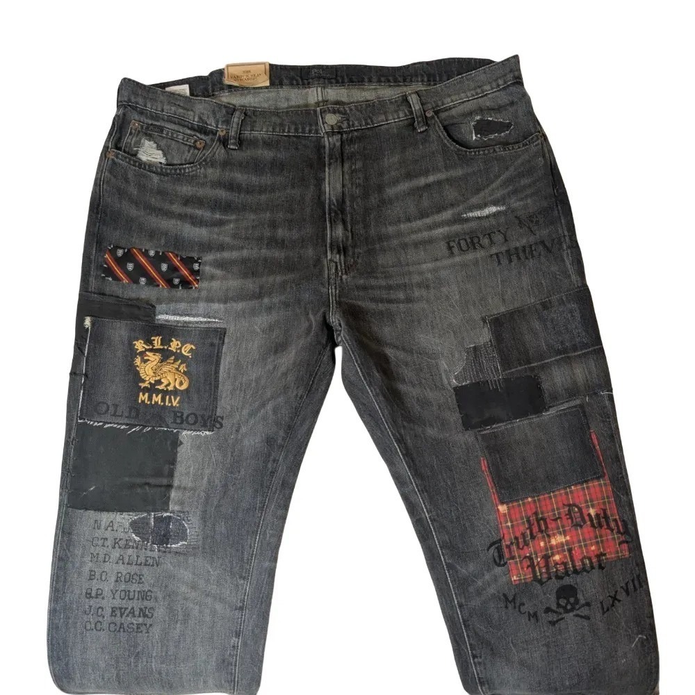 Polo Ralph Lauren Varick Slim Straight Patchwork Distressed Jeans 42Bx32 NWT 228